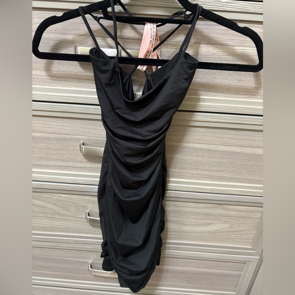 Oh Polly Black Backless Draped Dress